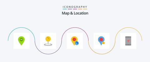 mapa e localização flat 5 icon pack incluindo celular. mapa. localização. localização. médico vetor