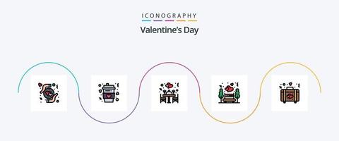 linha do dia dos namorados cheia de pacote de 5 ícones planos, incluindo maleta. noite. amor. natureza. mesa vetor