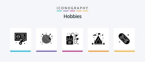 Hobbies Glyph 5 Icon Pack incluindo . passatempo. passatempo. quadro. passatempo. design de ícones criativos vetor