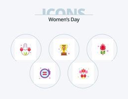 pacote de ícones planos do dia das mulheres 5 design de ícones. rosa. flor. feliz. florescer. troféu vetor