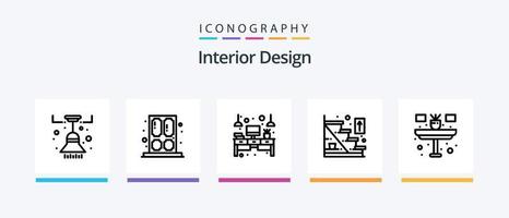 pacote de ícones de linha 5 de design de interiores, incluindo mesa. flor. lâmpada. mesa. lareira. design de ícones criativos vetor