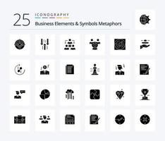 elementos de negócios e metáforas de símbolos 25 pacote de ícones de glifo sólido, incluindo ponto. estratégia. download. seta. comunicação vetor