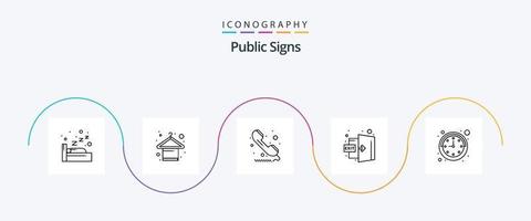 pacote de ícones de linha 5 de sinais públicos, incluindo tempo. fora. telefone. sair. porta vetor