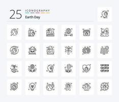 pacote de ícones de 25 linhas do dia da terra, incluindo terra. terra. ecologia. distintivo. verde vetor
