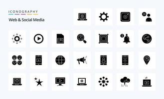25 pacotes de ícones de glifos sólidos para web e mídias sociais vetor