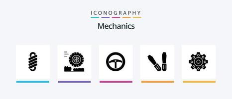 pacote de ícones mecânicos glifo 5 incluindo . roda. engrenagens. design de ícones criativos vetor