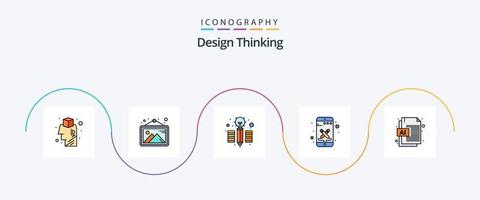 linha de pensamento de design cheia de pacote de 5 ícones planos, incluindo arquivo. ai. criativo. ferramentas. telefone vetor