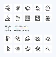 Pacote de ícones de 20 linhas meteorológicas como clima de nuvem de lua nublada e fria vetor
