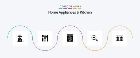 eletrodomésticos e pacote de ícones de glifos de cozinha 5, incluindo panela. lar. serviço. lavando. cozinha vetor