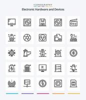 dispositivos criativos 25 pacote de ícones de contorno, como música. dispositivos. digital. produtos. eletrônicos vetor