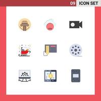 9 pacote de cores planas de interface de usuário de sinais e símbolos modernos de câmera de telefone celular santa natal elementos de design de vetores editáveis