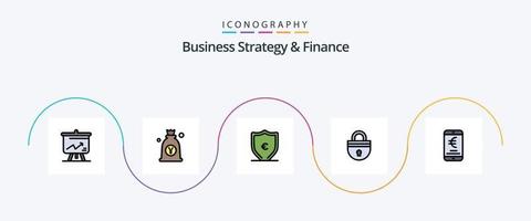 estratégia de negócios e linha de finanças preenchida pacote de ícones plana 5 incluindo login. senha. bolsa. seguro. proteção vetor