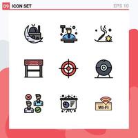 9 interface do usuário pacote de cores planas de linha cheia de sinais e símbolos modernos de elementos de design de vetores editáveis de relaxamento de linha de lei de esporte de objetivo