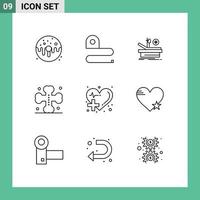 pacote de 9 sinais e símbolos de contornos modernos para mídia impressa na web, como elementos de design de vetor editável de cruz de fita grave de cuidado