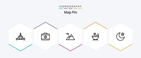 pacote de ícones de 25 linhas de pinos de mapa, incluindo . . montanhas. noite. lua vetor