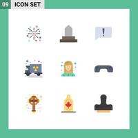 conjunto de 9 sinais de símbolos de ícones de interface do usuário modernos para desenvolvedor de web feminino, desenvolvedor de bate-papo, caminhão, gás, elementos de design de vetores editáveis