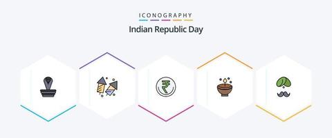 pacote de ícones de linha preenchida do dia 25 da república indiana, incluindo comemorar. rupia. fogos de artifício. em R. finança vetor