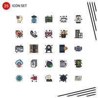 25 interface do usuário pacote de cores planas de linha cheia de sinais e símbolos modernos de chamada de fogo abc café chá editável elementos de design vetorial vetor