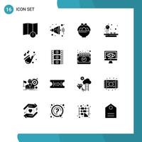 16 interface do usuário pacote de glifos sólidos de sinais e símbolos modernos de reprodução de rolo de filme música de páscoa reprodução de elementos de design vetorial editáveis vetor