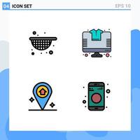 4 interface de usuário pacote de cores planas de linha cheia de sinais e símbolos modernos de dados de camiseta online de filtro house elementos de design de vetores editáveis