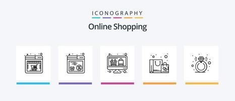 pacote de ícones da linha 5 de compras on-line, incluindo . compras. carrinho. favorito. compras. design de ícones criativos vetor