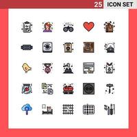 25 interface de usuário linha cheia pacote de cores planas de sinais modernos e símbolos de mulher favorita de bolsa como elementos de design de vetores editáveis de coração