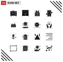 conjunto de 16 símbolos de símbolos de ícones de interface do usuário modernos para celebração da terra tambor de água div elementos de design de vetores editáveis