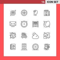 pacote de ícones vetoriais de estoque de 16 sinais e símbolos de linha para elementos de design de vetor editável de cabeça de documento de caçador de bulbo de correio