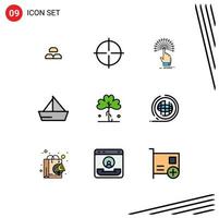 pacote de ícones vetoriais de estoque de 9 sinais e símbolos de linha para veículos, barco esportivo, elementos de design de vetores digitais editáveis