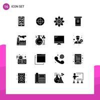16 ícones criativos sinais modernos e símbolos de apresentação de poluição conferência de pódio nuclear elementos de design de vetores editáveis