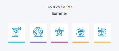 pacote de ícones de verão azul 5, incluindo equipamento. churrasco. planeta. estrela do Mar. mar. design de ícones criativos vetor