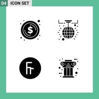 conjunto de 4 sinais de símbolos de ícones de interface do usuário modernos para troca de círculo, dinheiro, bola de luz, elementos de design de vetores editáveis estrangeiros