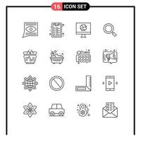 16 pacote de esboço de interface de usuário de sinais e símbolos modernos de carrinho ampliam app lupa rede elementos de design de vetores editáveis