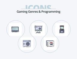 gêneros de jogos e linha de programação cheia de ícones pack 5 design de ícones. desenho. projeto. telefone. marco. forte vetor