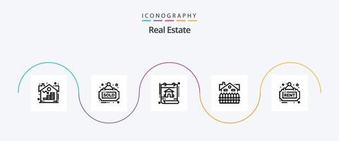 pacote de ícones da linha 5 de imóveis, incluindo imóveis. cerca. calendário. construção. apartamento vetor