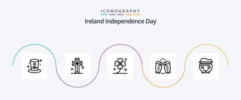 Pacote de ícones da linha 5 do Dia da Independência da Irlanda, incluindo a Irlanda. vinho. trevo. bebida. sortudo vetor