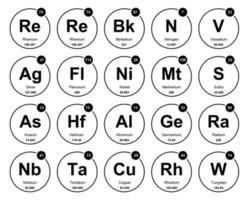 20 tabela periódica do design do pacote de ícones de elementos vetor