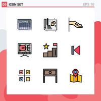 9 interface do usuário pacote de cores planas de linha cheia de sinais e símbolos modernos de análises de posições análise de esmolas construção de elementos de design de vetores editáveis