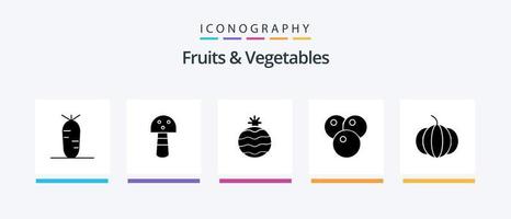 pacote de ícones de glifo 5 de frutas e legumes, incluindo . cereja. vegetal. design de ícones criativos vetor