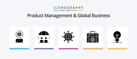 gerenciamento de produtos e pacote de ícones glyph 5 de negócios globais, incluindo definição. globo. negócios. moderno. negócios. design de ícones criativos vetor