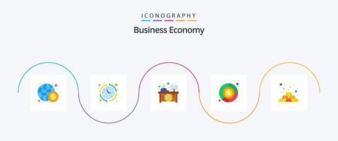 pacote de ícones de economia plana 5, incluindo ouro. bancário. negócios. fundo. contabilidade vetor