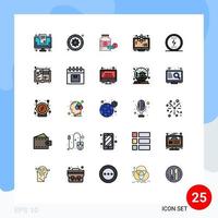pacote de interface do usuário de 25 cores planas de linha preenchida básica do monitor espacial, drogas atômicas alvo, elementos de design vetorial editáveis vetor
