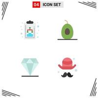 4 ícones planos universais definidos para gráficos de aplicativos da web e móveis caros elementos de design de vetores editáveis de borda de diamante de abacate