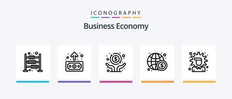 Pacote de ícones da linha 5 da economia, incluindo dinheiro. internacional. bancário. finança. negócios. design de ícones criativos vetor