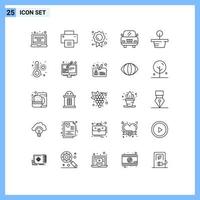 conceito de 25 linhas para sites móveis e aplicativos, certificado de árvore de medidor, planta, carro, elementos de design vetorial editáveis vetor