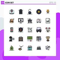 25 interface do usuário linha cheia pacote de cores planas de sinais e símbolos modernos de interface multimídia de poltrona elementos de design de vetores editáveis circulares favoritos