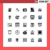 conjunto de 25 símbolos de símbolos de ícones de interface do usuário modernos para vela, carpinteiro, layout de escritório, vetor editável, elementos de design