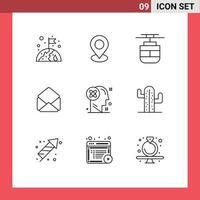pacote de interface de usuário de 9 contornos básicos de processamento de elementos de design de vetores editáveis de correio aberto de bonde de usuário