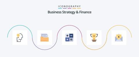 estratégia de negócios e finanças flat 5 icon pack incluindo dinheiro. recompensa. calcular. conquista. prêmio vetor