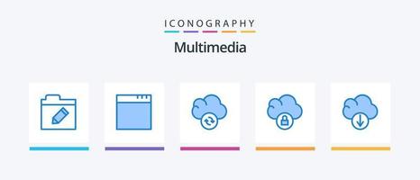 pacote de ícones multimídia azul 5, incluindo . nuvem. dados. design de ícones criativos vetor